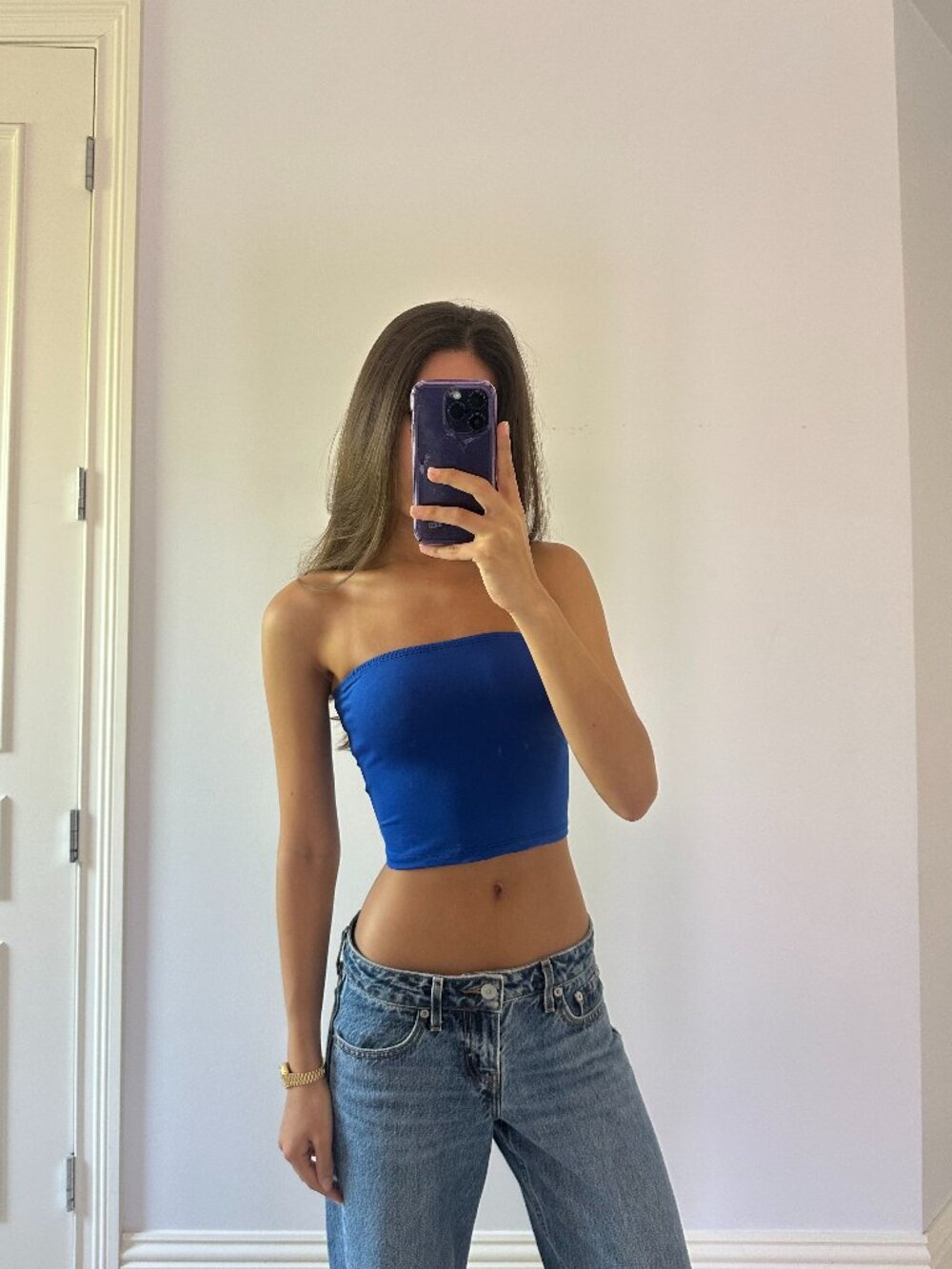 Blue Strapless Cropped Tube Top